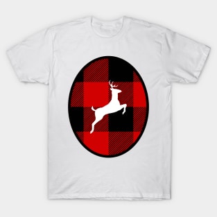 Reindeer in Buffalo Plaid Oval T-Shirt